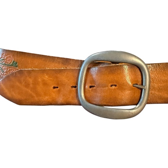 Vintage Hand Painted Leather Latigo Cowhide Belt Floral Western Y2K Boho Size 32 - Picture 4 of 13
